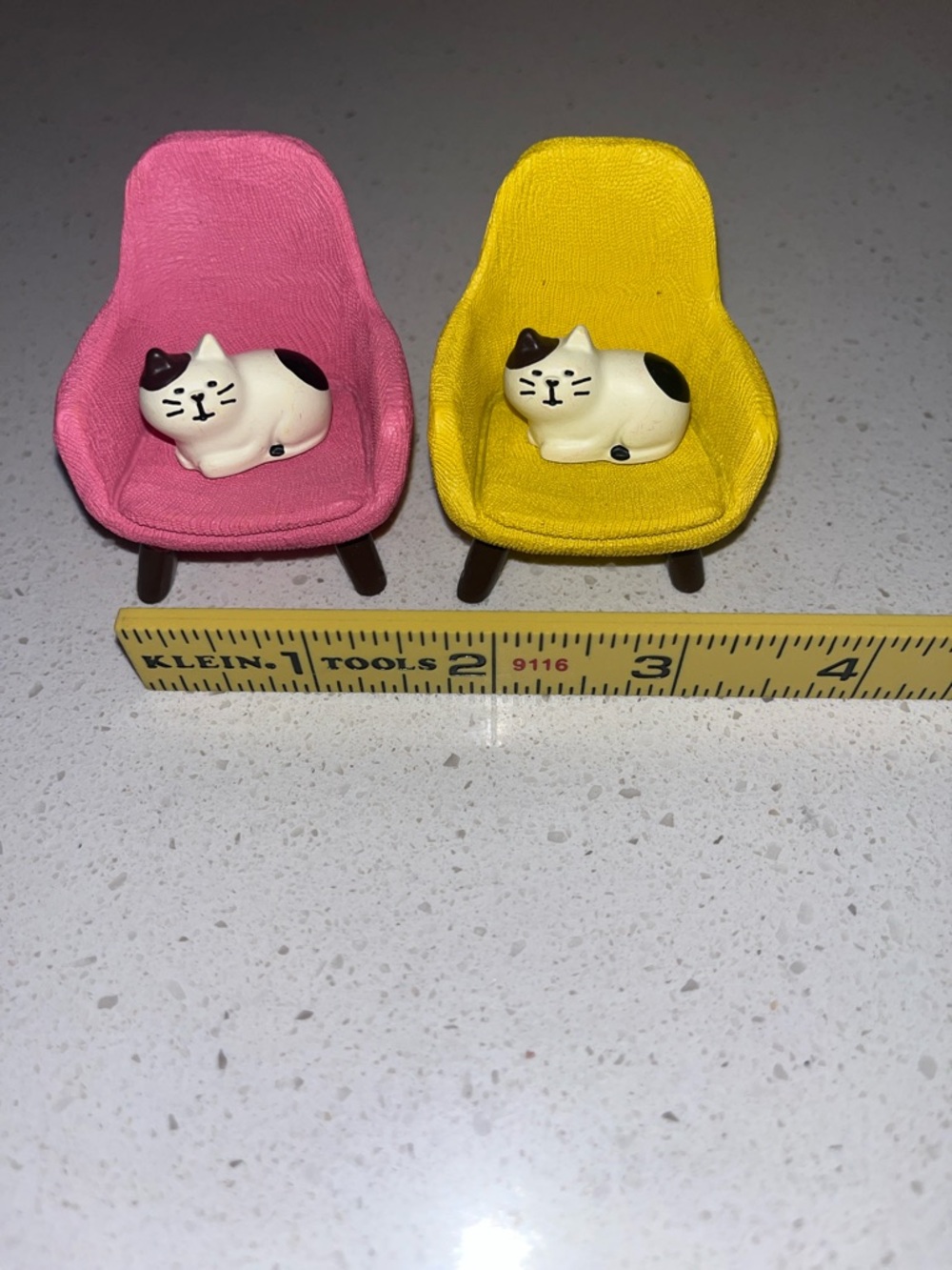 Mini Cat Figurines on Pink and Yellow Chairs - Picture 4 of 5